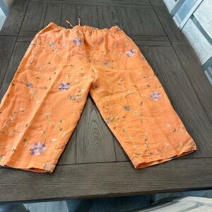 Embroidered linen capris